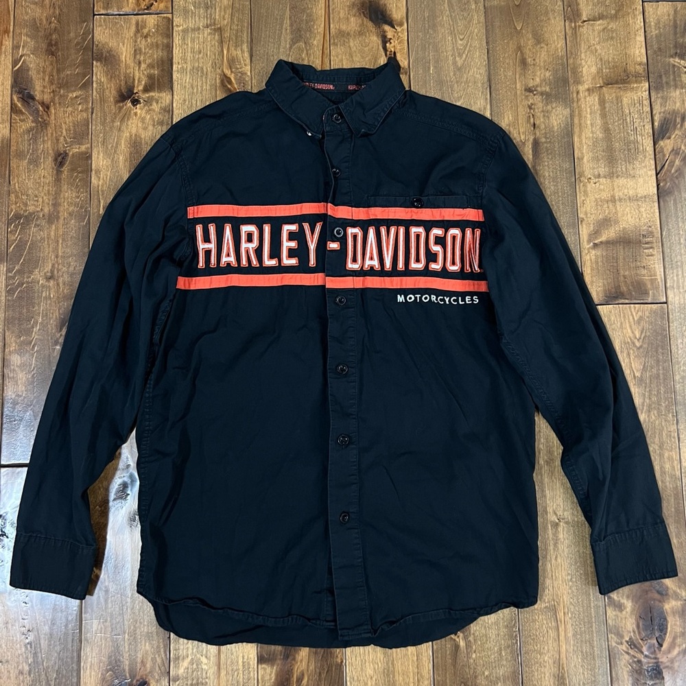 Harley-Davidson Black Orange Casual Button Down Shirt